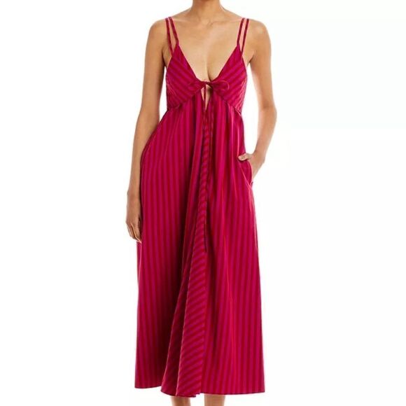 REBECCA TAYLOR Marseille Stripe Cotton Maxi Dress In Stripe Hibiscus 8 $395 - Picture 6 of 12